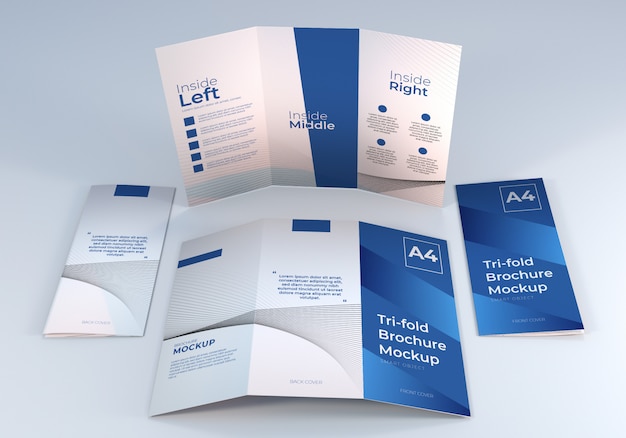 Simple Minimalist A4 Trifold Brochure Paper Mockup Design Template for Presentation