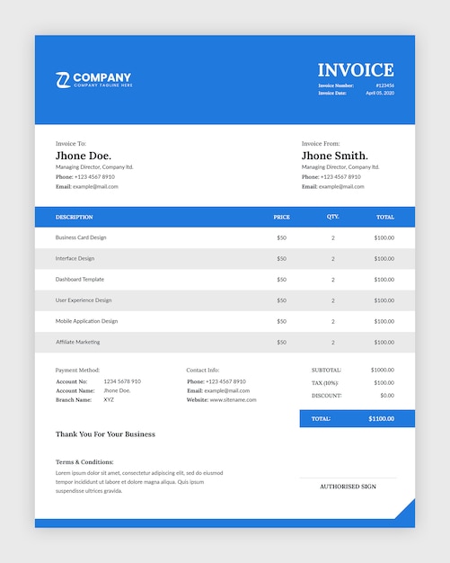 Simple minimalist business invoice template design