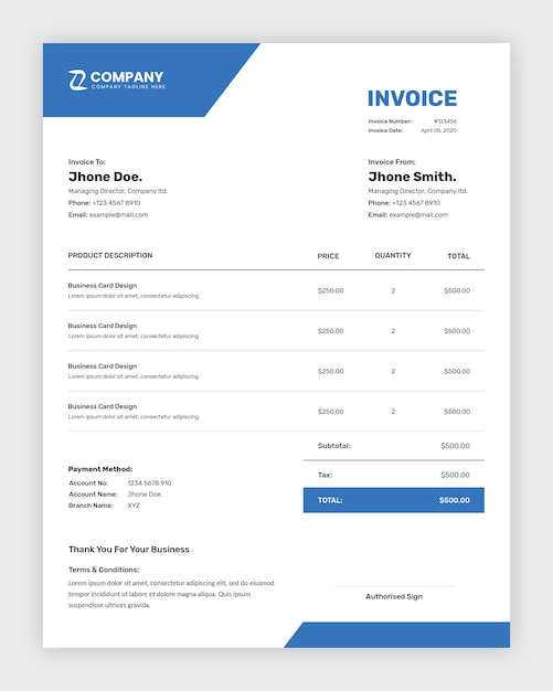 Simple minimalist business invoice