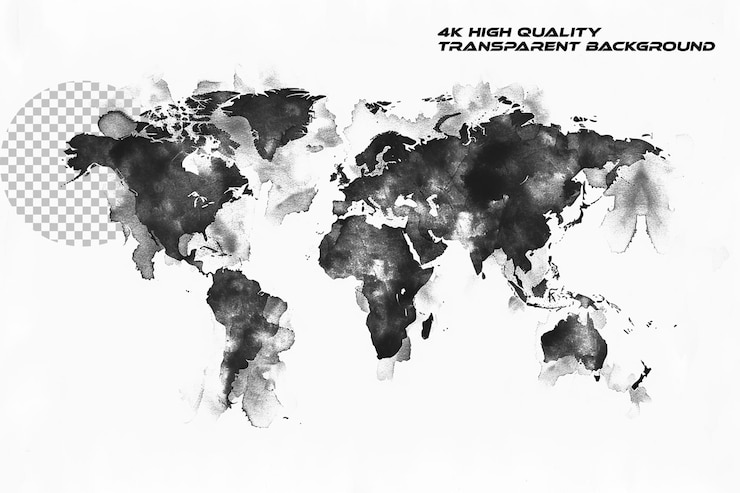 PSD a simple minimalistic black and white watercolor world m on transparent background