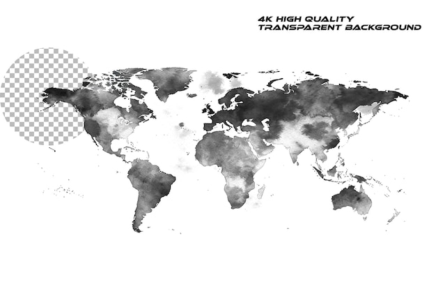 a simple minimalistic black and white watercolor world m on transparent background