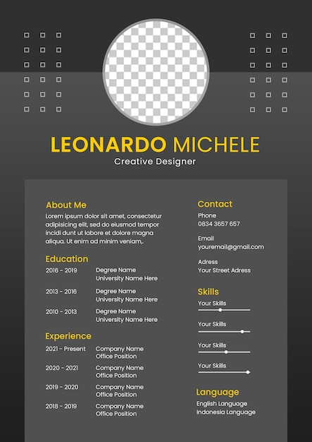 PSD modello di curriculum vitae semplice e moderno in formato a4 modificabile su photoshop