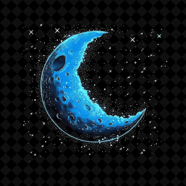 PSD simple moon 8 bit pixel with craters and stars and crescent y2k shape neon color art collections