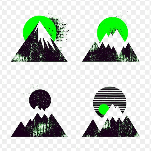 PSD simple mountain design with primitive lines and shapes with tattoo ink line decor frame art design