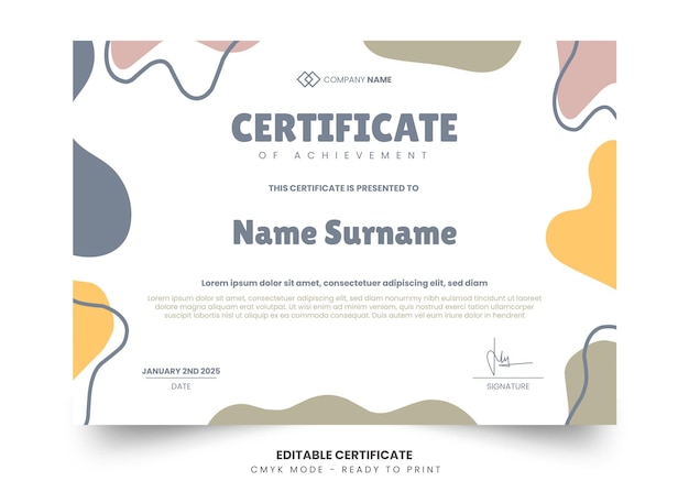 PSD simple organic shapes certificate design template