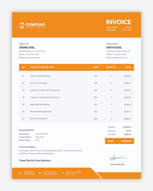 Simple professional business invoice template