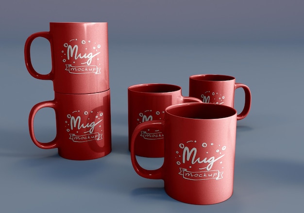 PSD simple realistic mug mockup set