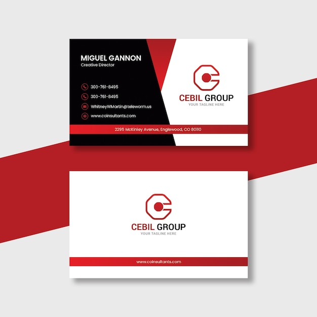 Simple red and black psd business card template