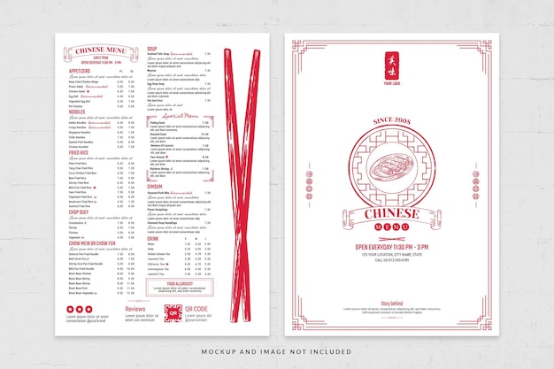 Simple Red Chinese Food Cuisine Menu Flyer Template in PSD V4