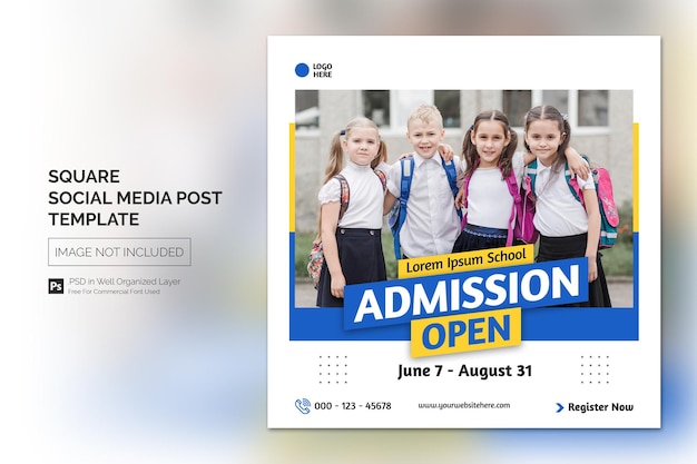 PSD simple school admission education square social media post web banner template