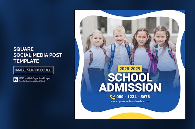 Simple school admission education square social media post web banner template