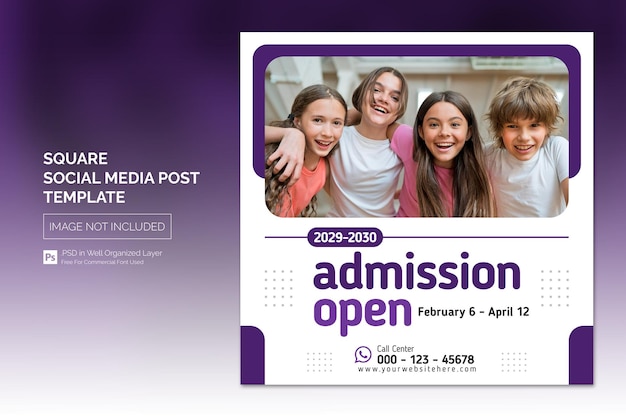Simple School Admission Education Square Social Media Post Web banner Template