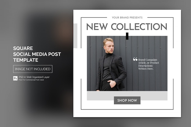 PSD simple square social media post or banner template for new arrival promotion