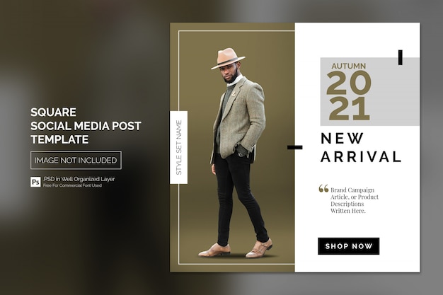 PSD simple square social media post or banner template for new arrival promotion