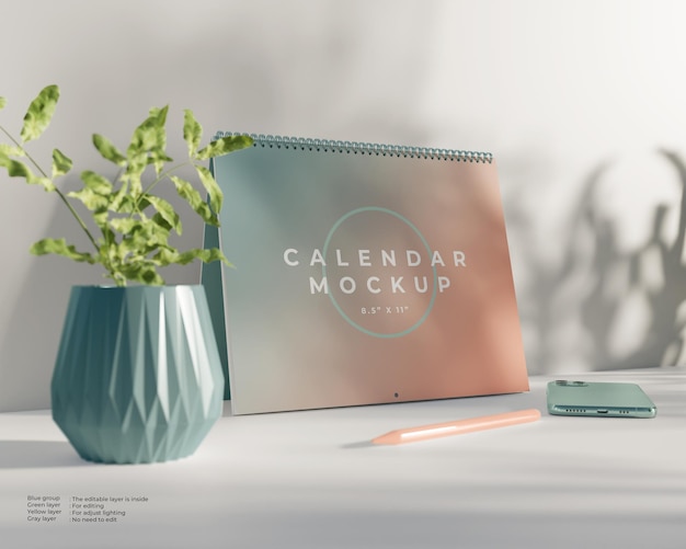 PSD Простой макет настенного календаря, вид слева