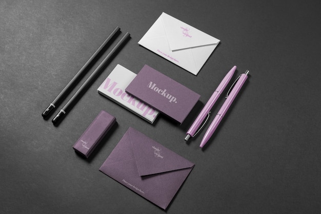 PSD simple stationery mockup flat lay