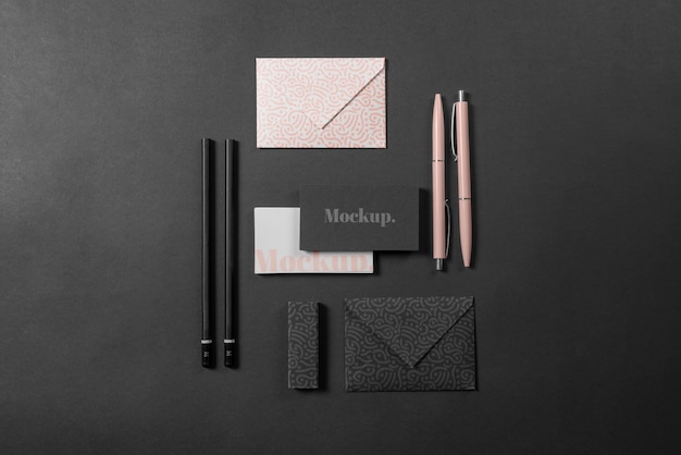 PSD simple stationery mockup above view