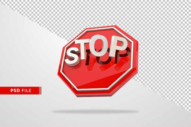 PSD simple stop sign with letters floating 3d reder