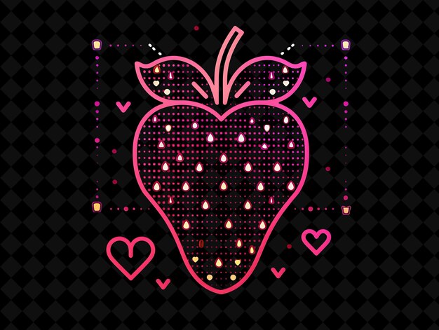 PSD simple strawberry 16 bit pixel with leaves and seeds and hea y2k shape neon color art collections