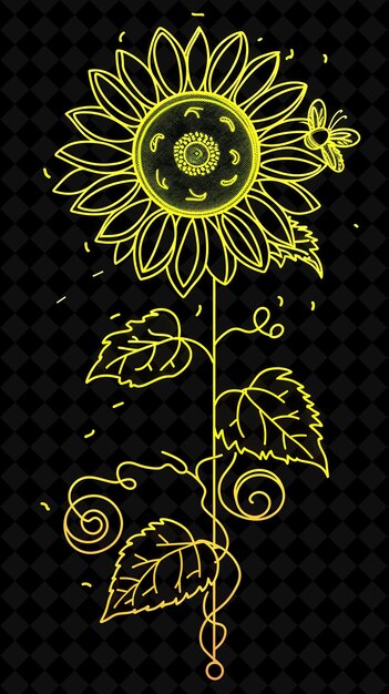 Simple Sunflower 16 Bit Pixel With Leaves and Bees and Spira Y2K Shape Neon Color Art Collections