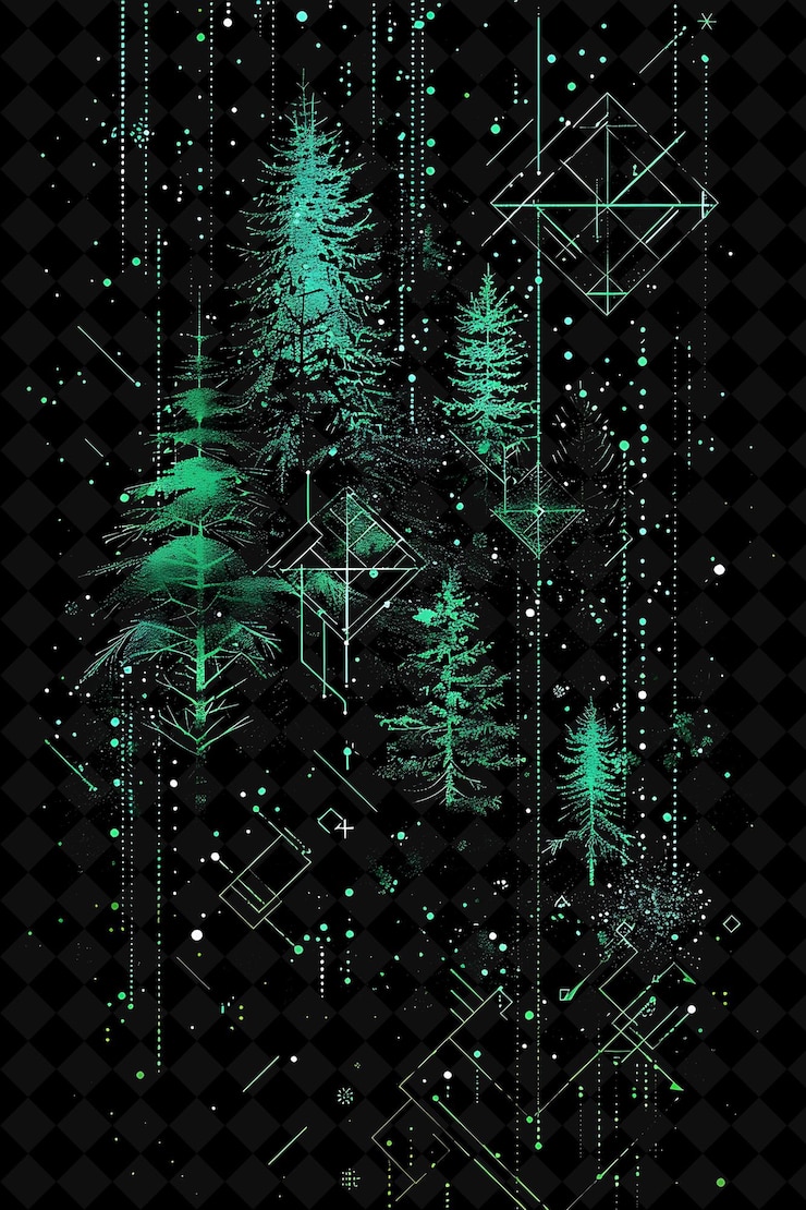 PSD simple taiga 16 bit pixel with conifers and snow and geometr y2k shape neon color art collections