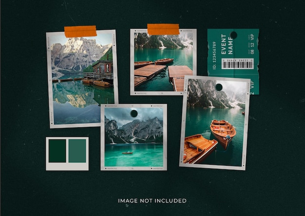 Simple travel photo frame set moodboard mockup