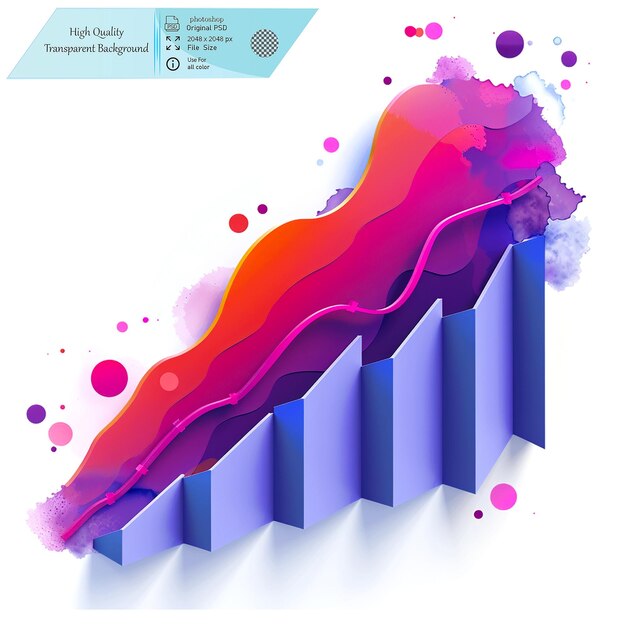 Simple vector icon of a graph going up in the style of minimalism on transparent background