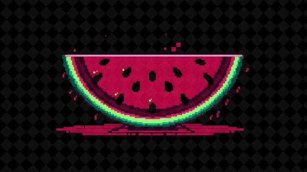 Simple Watermelon 8 Bit Pixel With Rind and Seeds and Checke Y2K Shape Neon Color Art Collections