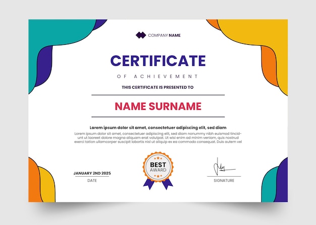 Simple wave and modern certificate design template