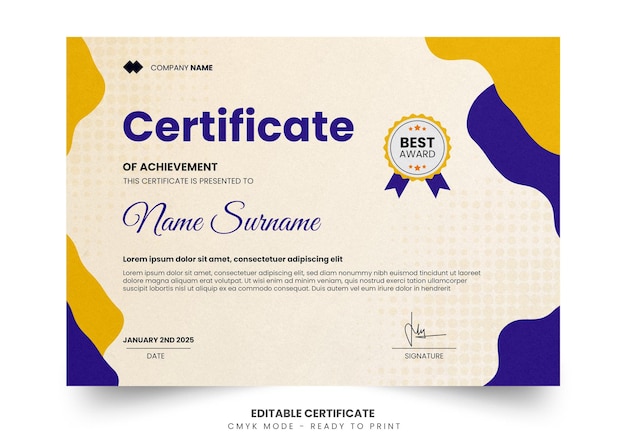 PSD simple wavy certificate template