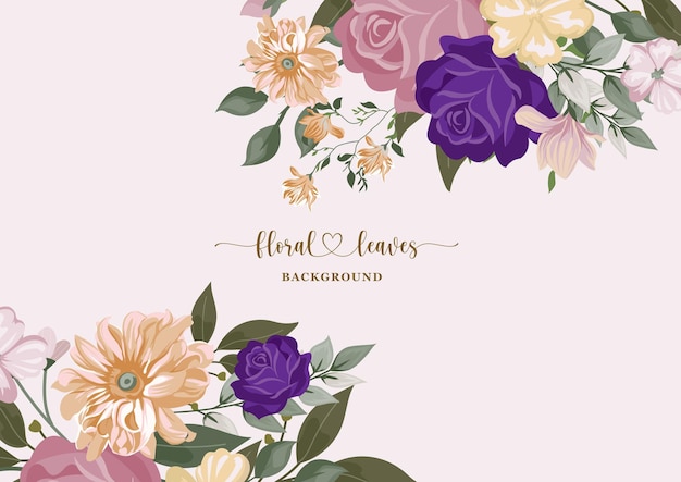 PSD simple wedding invitation background with flowers and leaves