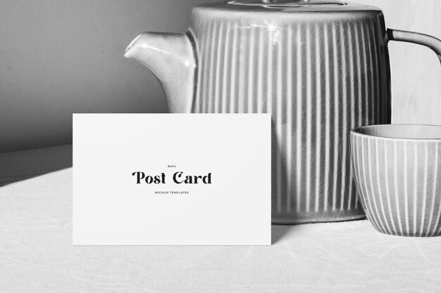 Simple White Post Card Mockup on Surface and Background