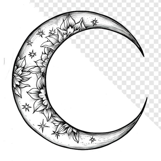 PSD simple witchcraft crescent moon coloring page transparent