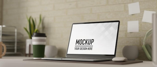 Simple workspace with laptop mockup
