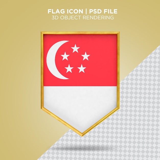 Флаг сингапура 3d золотая рамка с плавающим флагом сингапура реалистично