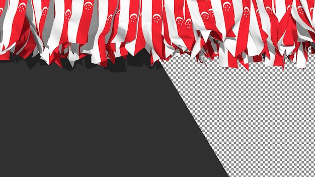 Bandiera di singapore diverse forme di strisce di stoffa appese al rendering 3d superiore