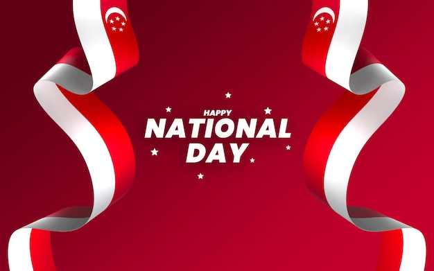 シンガポール国旗 独立記念日 バナー リボン