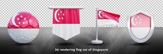 Illustrazione del set di bandiera nazionale di singapore o icona del set di bandiera del paese sventolante realistico 3d di singapore