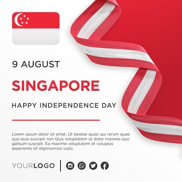 PSD modello di post sui social media per l'anniversario nazionale del banner celebrativo del giorno dell'indipendenza nazionale di singapore