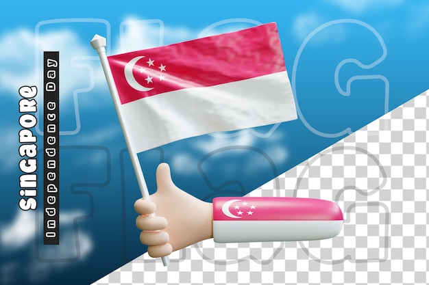 PSD singapore zwaaiende vlag bij het vasthouden van de hand of singapore vlag bij het vasthouden van de hand