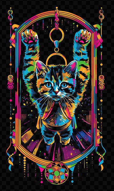 PSD singapura cat with a hanging from object pose wearing a leot frame decor collage ink art design psd