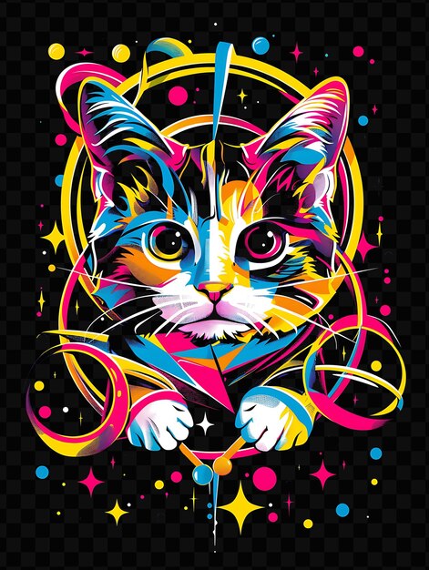 PSD singapura cat with a hanging from object pose wearing a leot frame decor collage ink art design psd