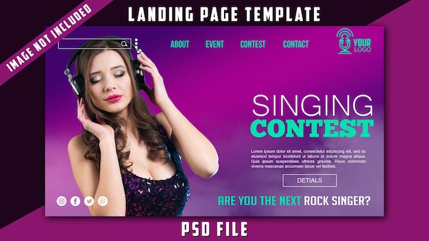 PSD singing contest landing page template psd