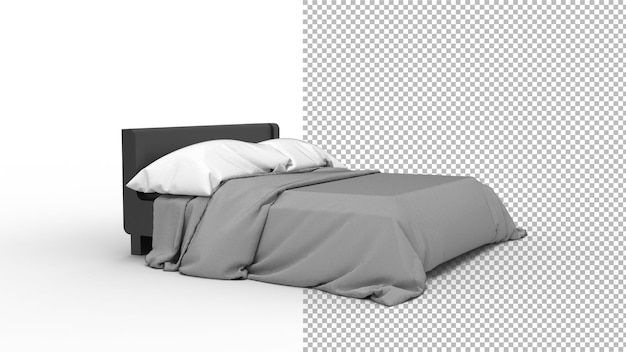 Single bed angle view with shadow 3d render