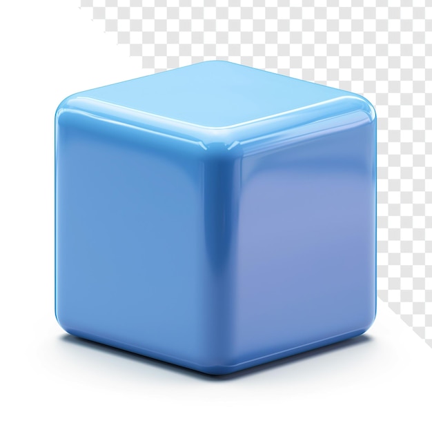 Single Blue Cube Shape Isolated on Transparent Background