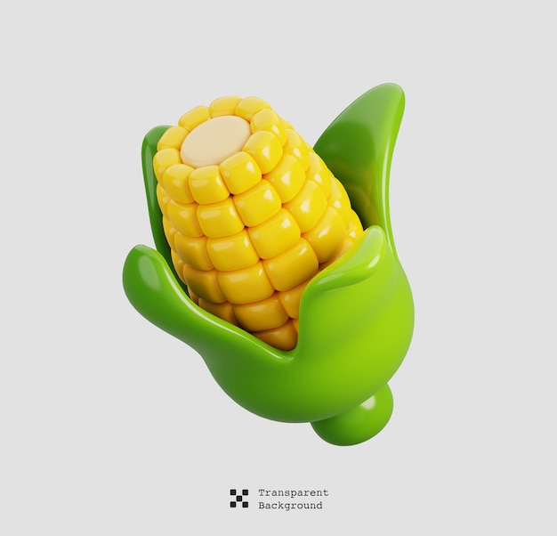 Single ear of corn isolated Cartoon fruits icon 3d render illustration