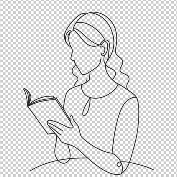 PSD single line vector drawing woman holding and reading