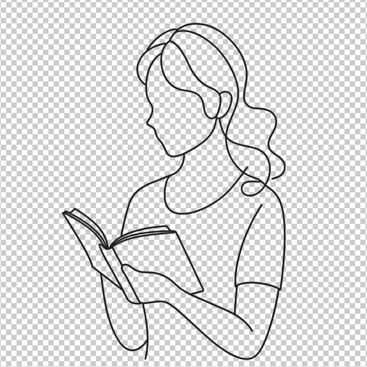 PSD single line vector drawing woman holding and reading