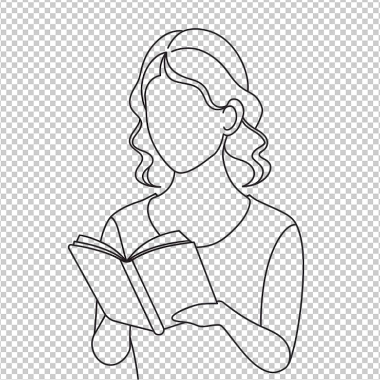 PSD single line vector drawing woman holding and reading