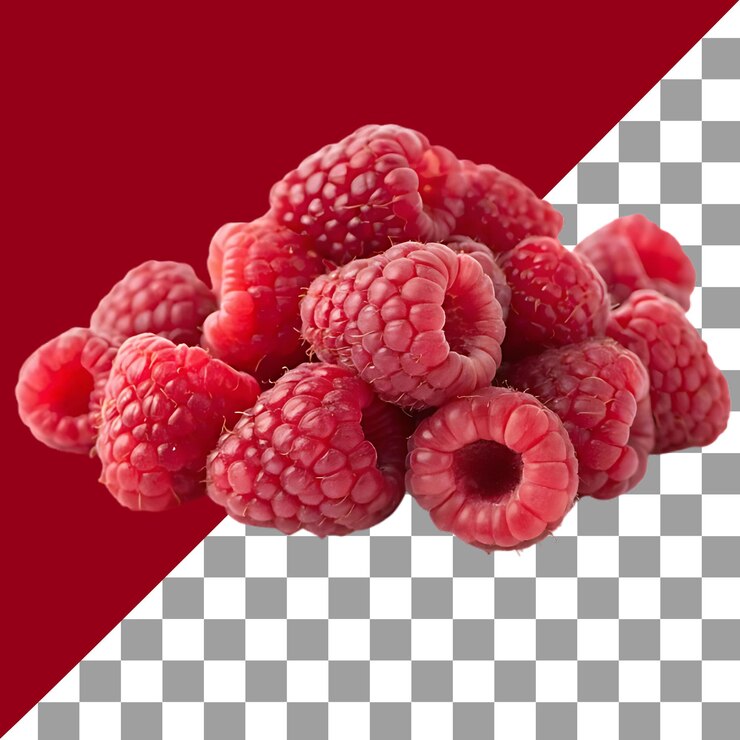 PSD a single ripe raspberry with isolated on white background fresh juicy fruit